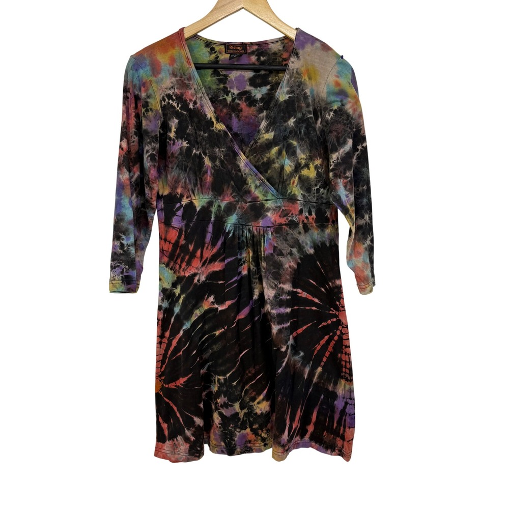 Rising International Womens Tie Dye Babydoll Mini Dress Granola Hippie Festival